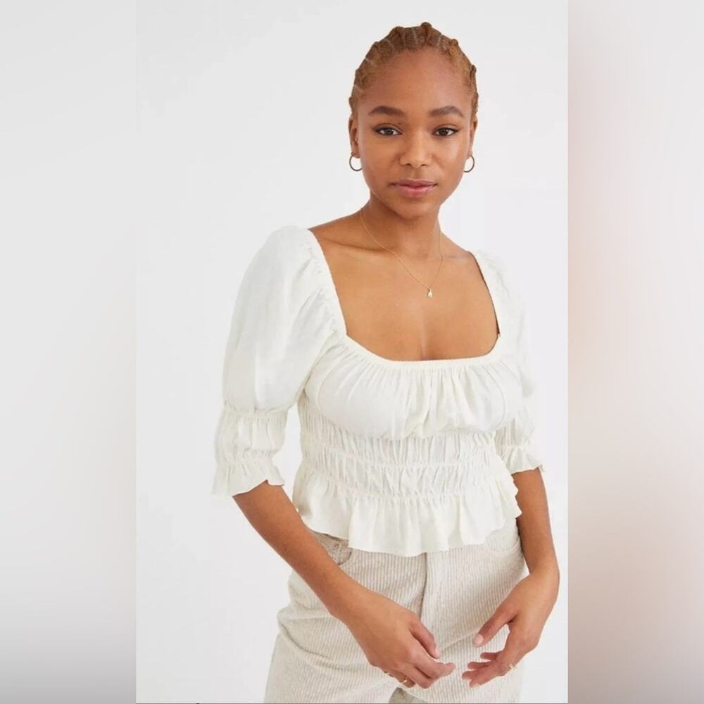 Urban Outfitters White Smocked Peasant Crop Top
